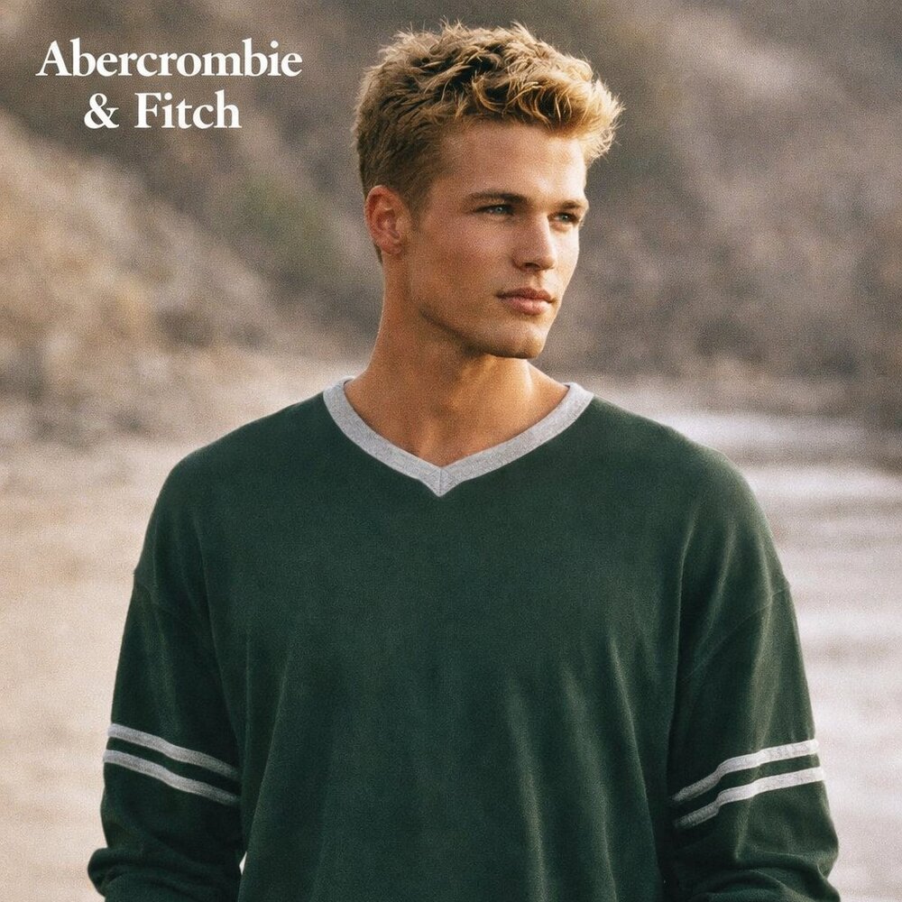 Abercrombie & Fitch Vintage 90s Green Rib Knit V Neck Long Sleeve Shirt Men’s XL